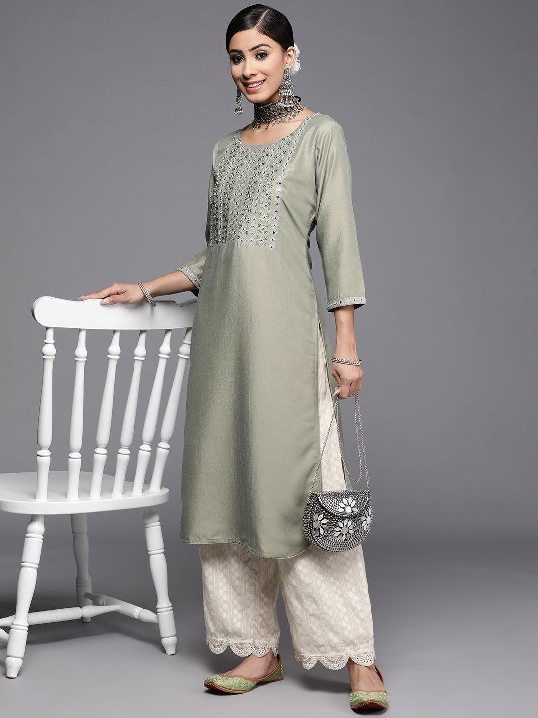 Green Yoke Design Silk Kurta