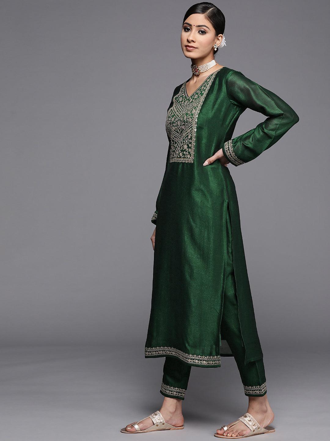 Green Yoke Design Silk Kurta - ShopLibas