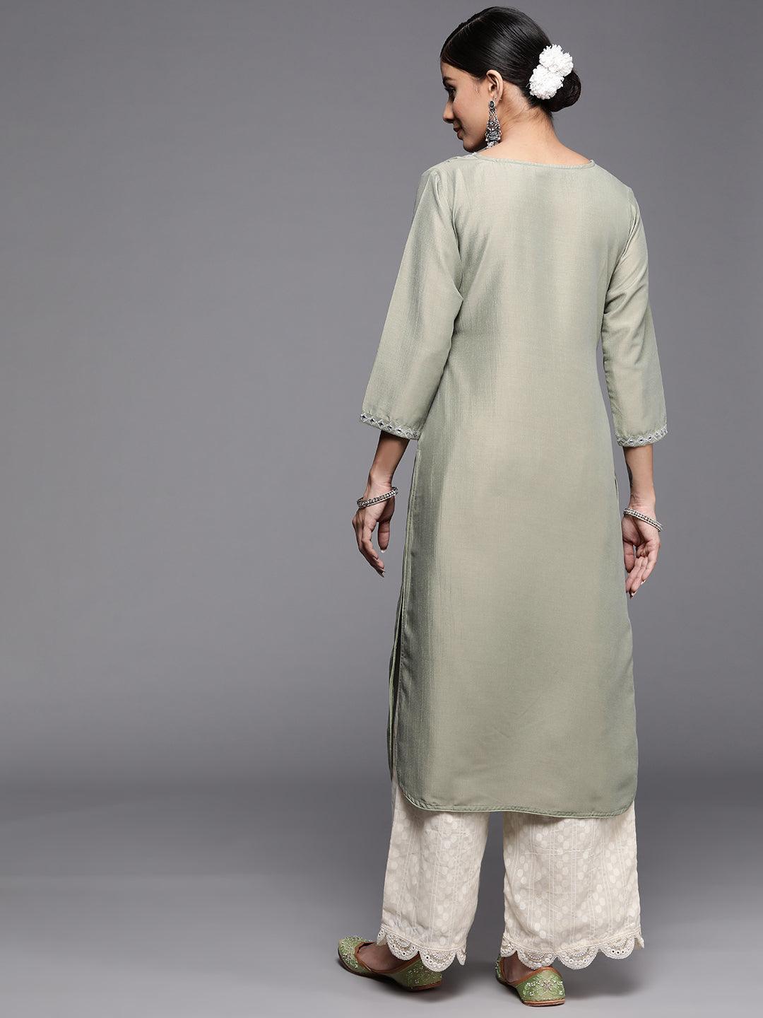 Green Yoke Design Silk Kurta