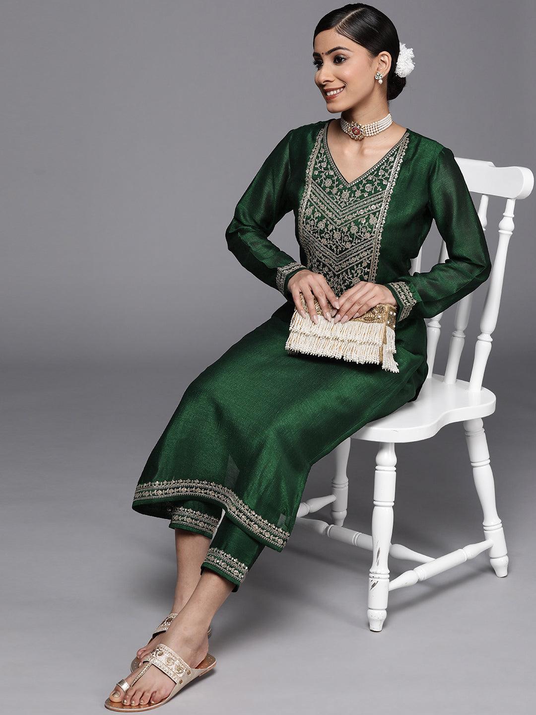 Green Yoke Design Silk Kurta - ShopLibas