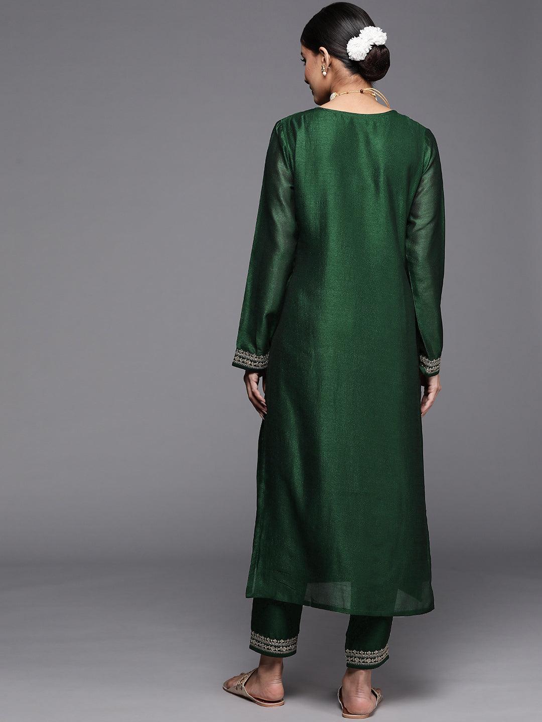 Green Yoke Design Silk Kurta - ShopLibas