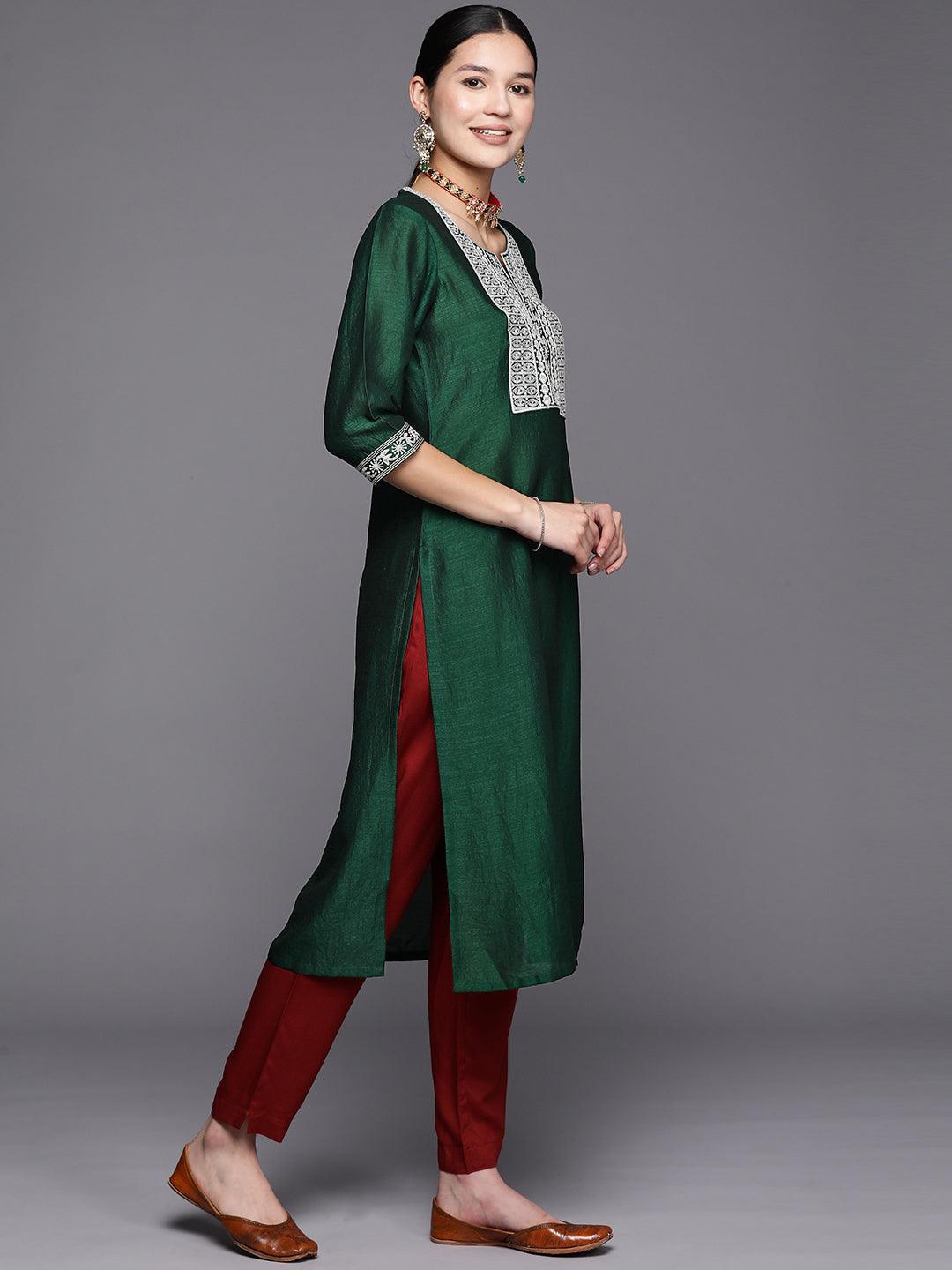 Green Yoke Design Silk Straight Kurta