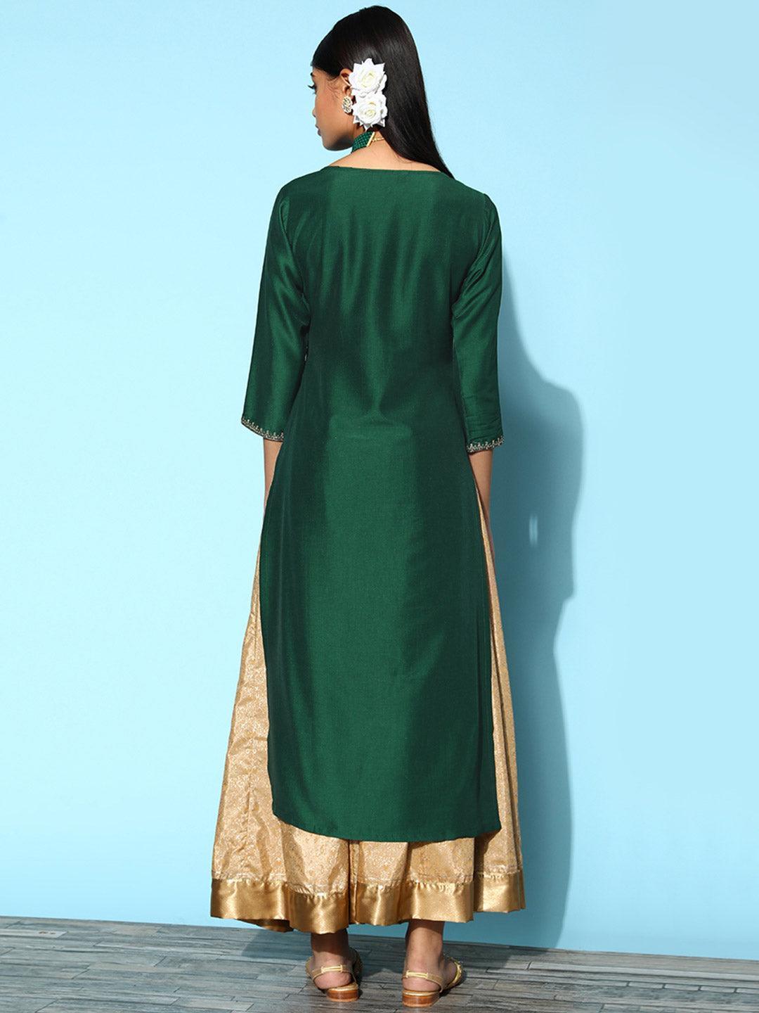 Green Yoke Design Silk Straight Kurta