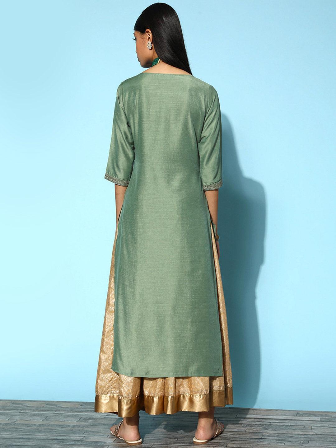 Green Yoke Design Silk Straight Kurta