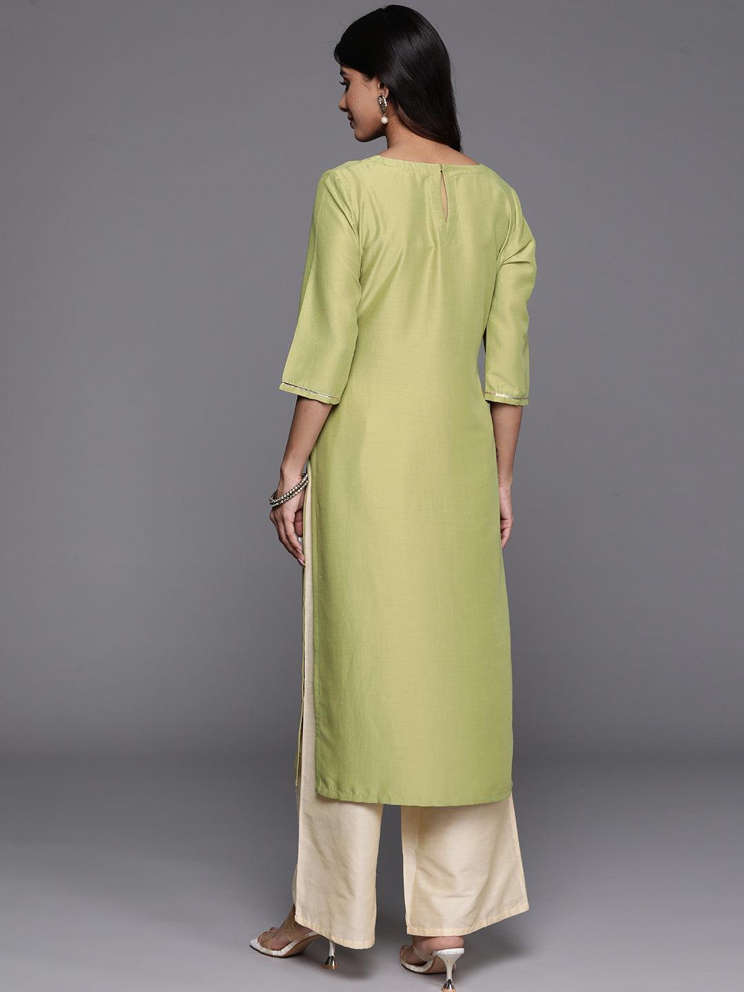 Green Yoke Design Silk Straight Kurta - Libas