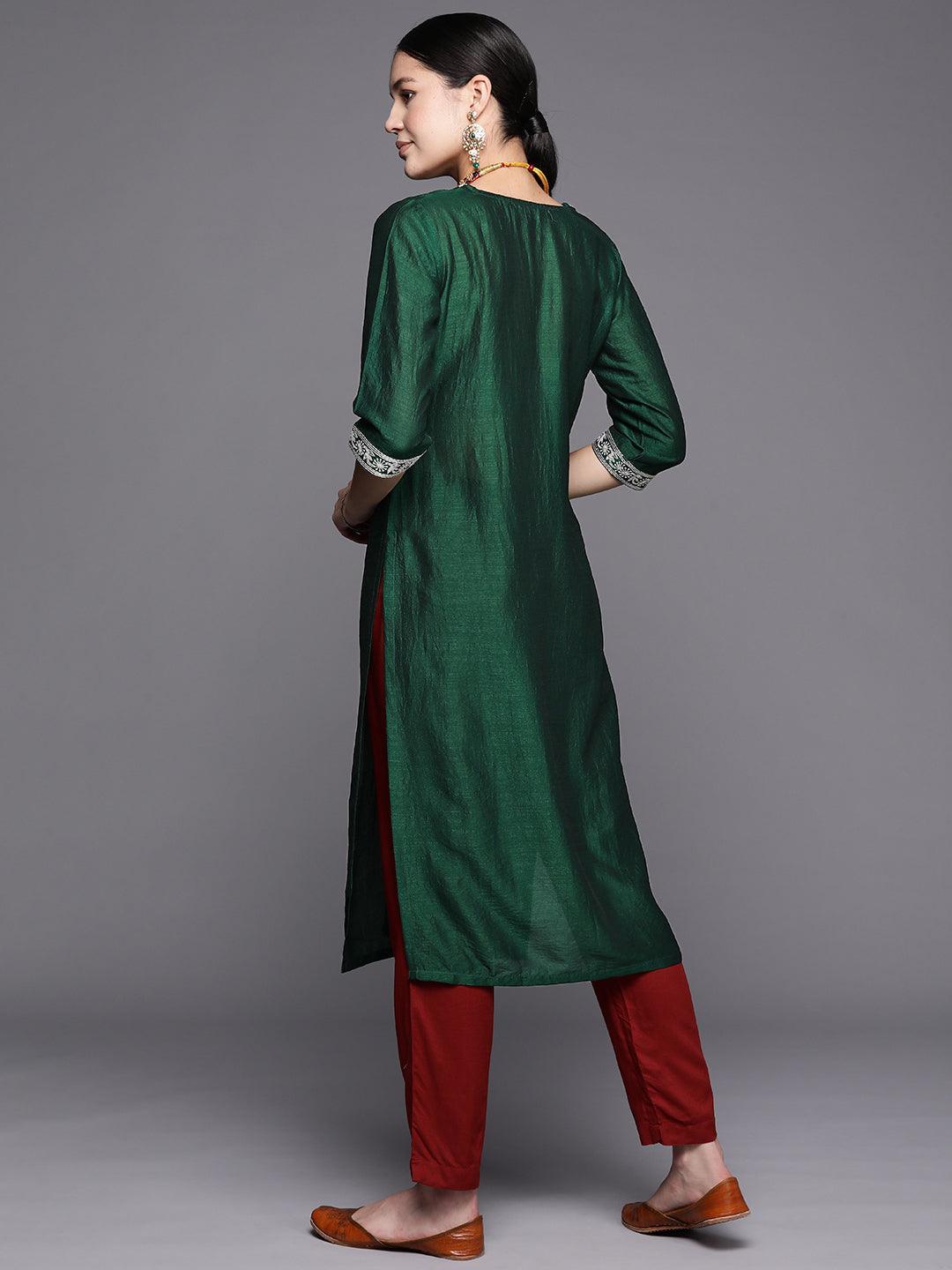 Green Yoke Design Silk Straight Kurta - ShopLibas