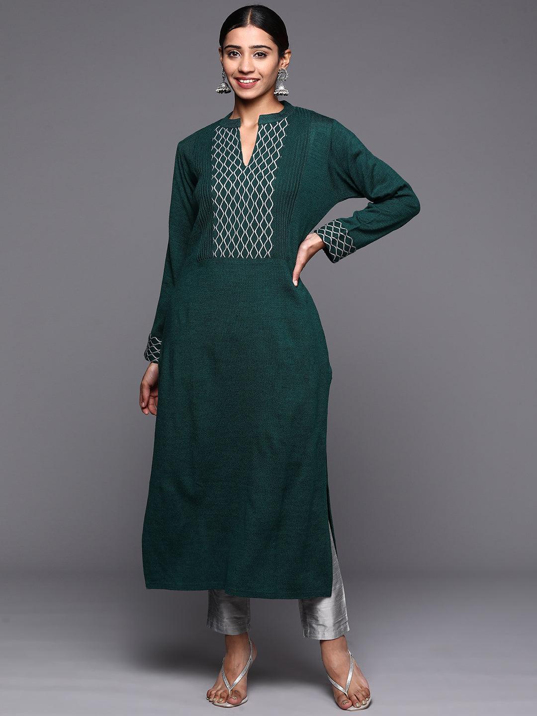 Green Yoke Design Wool Straight Kurta