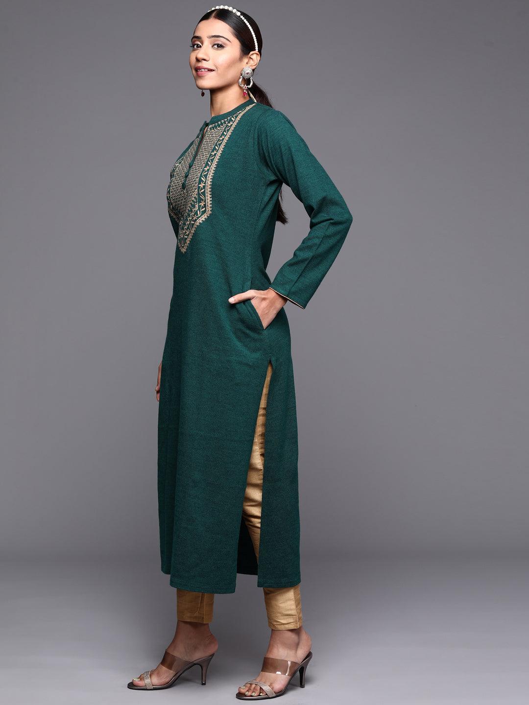 Green Yoke Design Wool Straight Kurta