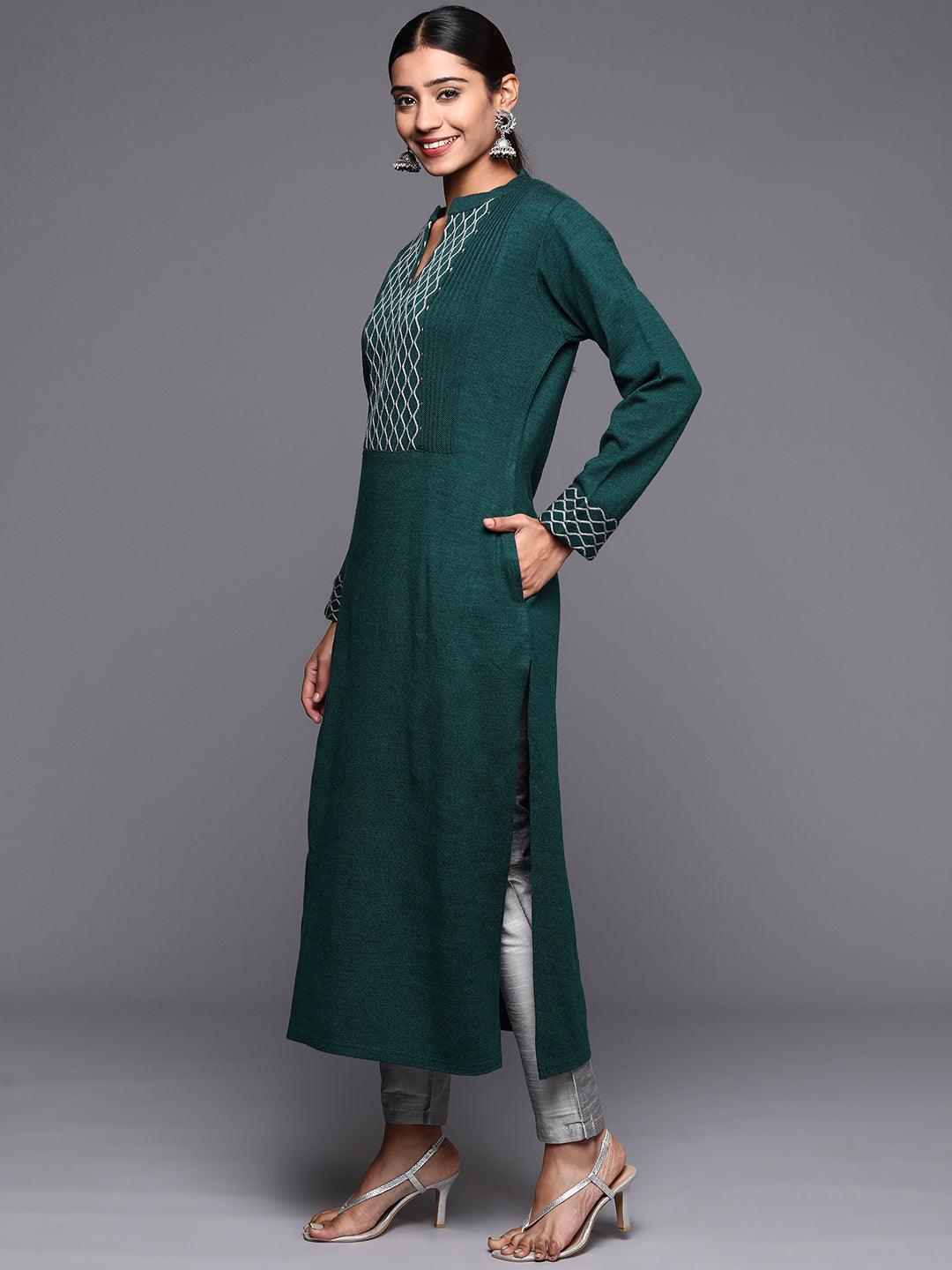 Green Yoke Design Wool Straight Kurta