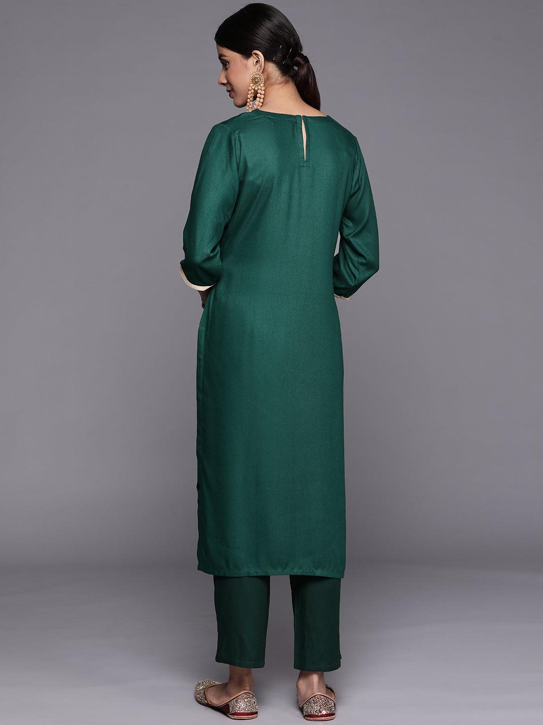 Green Yoke Design Wool Straight Kurta