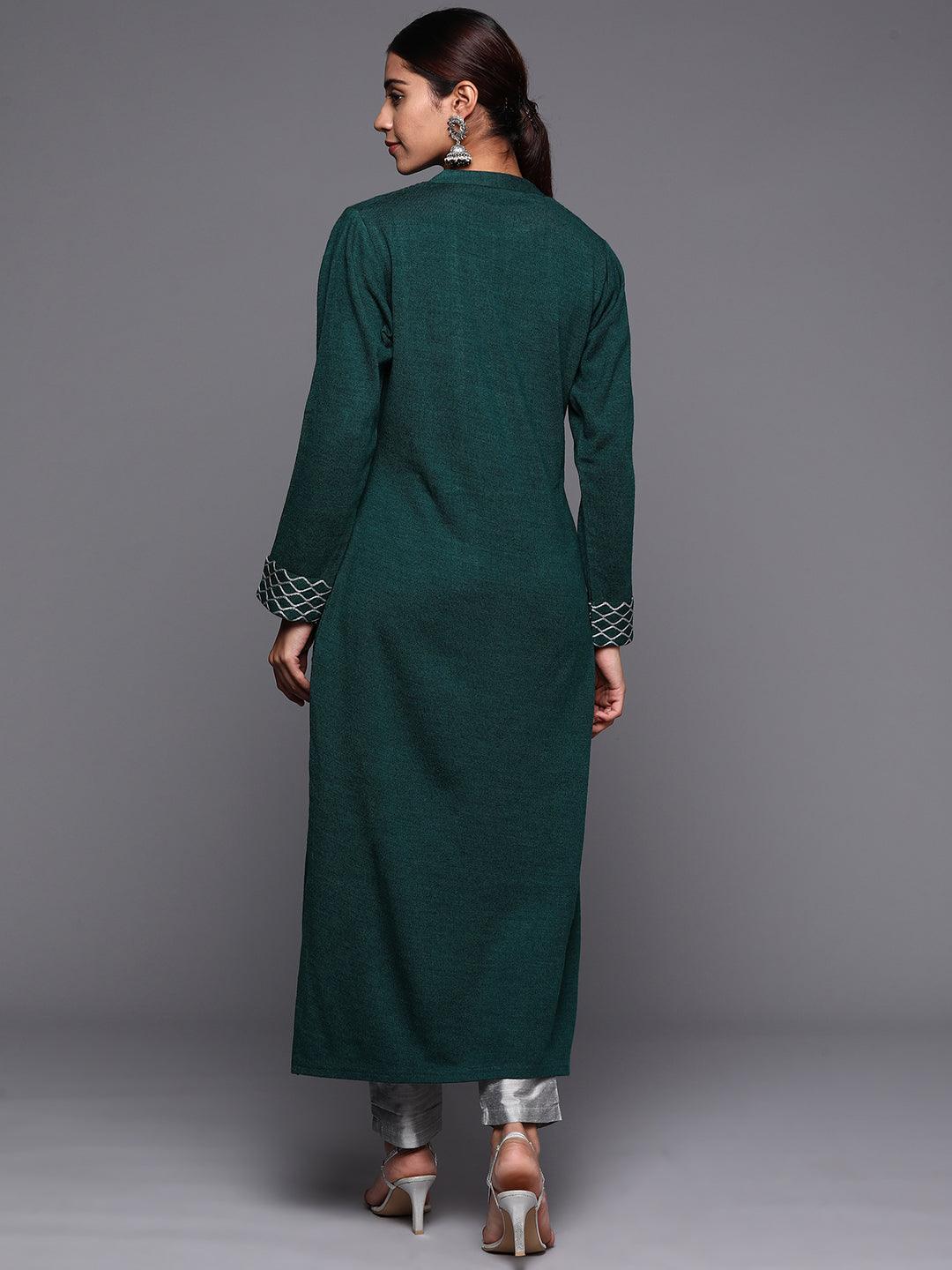 Green Yoke Design Wool Straight Kurta