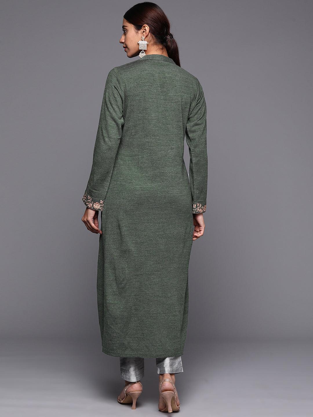 Green Yoke Design Wool Straight Kurta