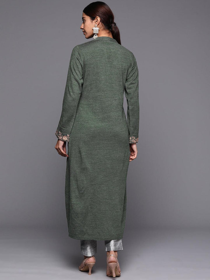 Green Yoke Design Wool Straight Kurta - ShopLibas