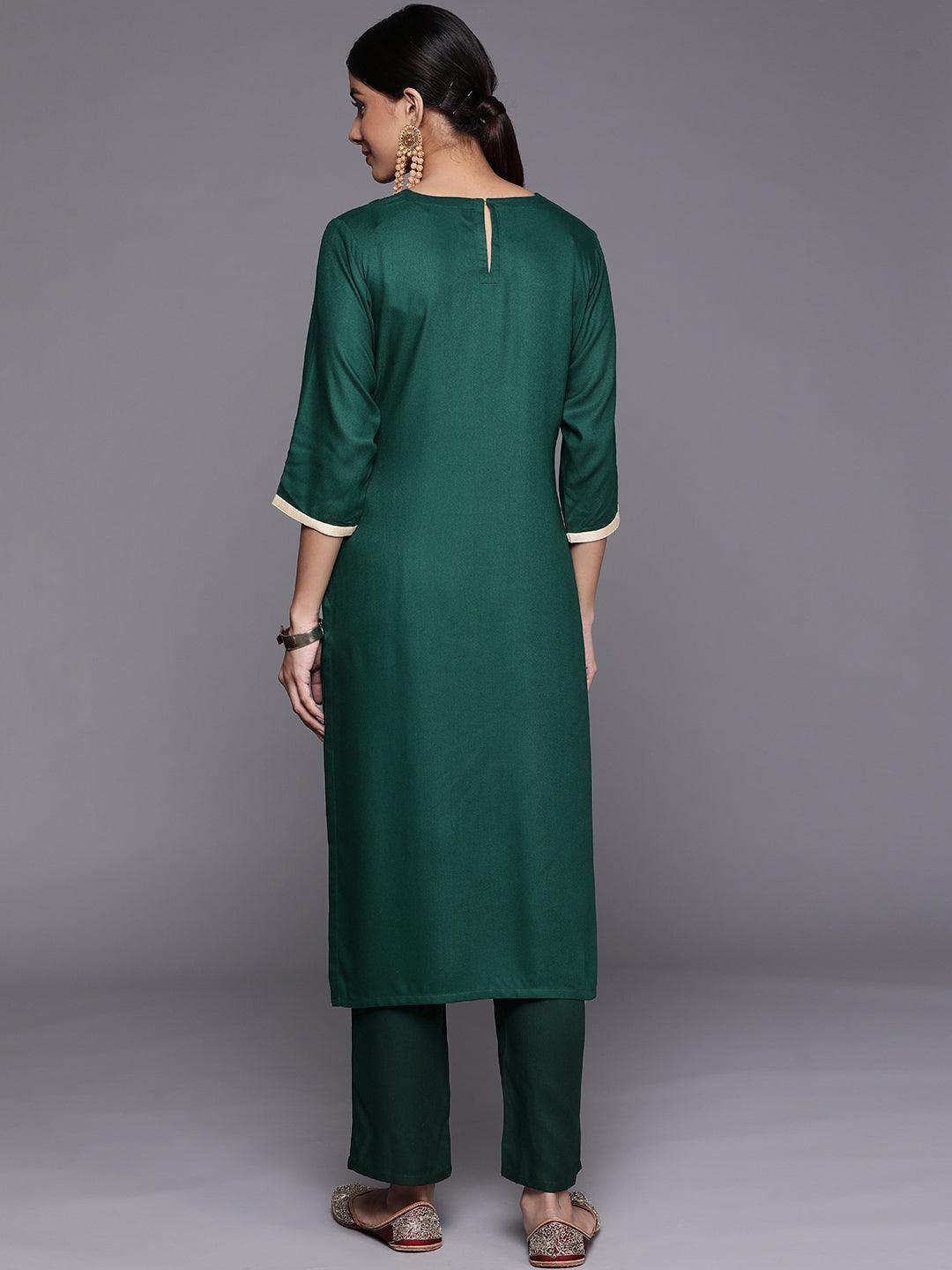 Green Yoke Design Wool Straight Kurta