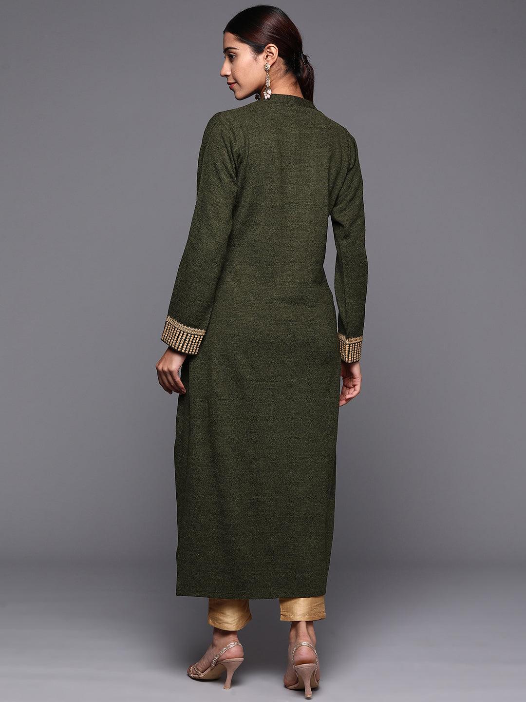 Green Yoke Design Wool Straight Kurta - ShopLibas