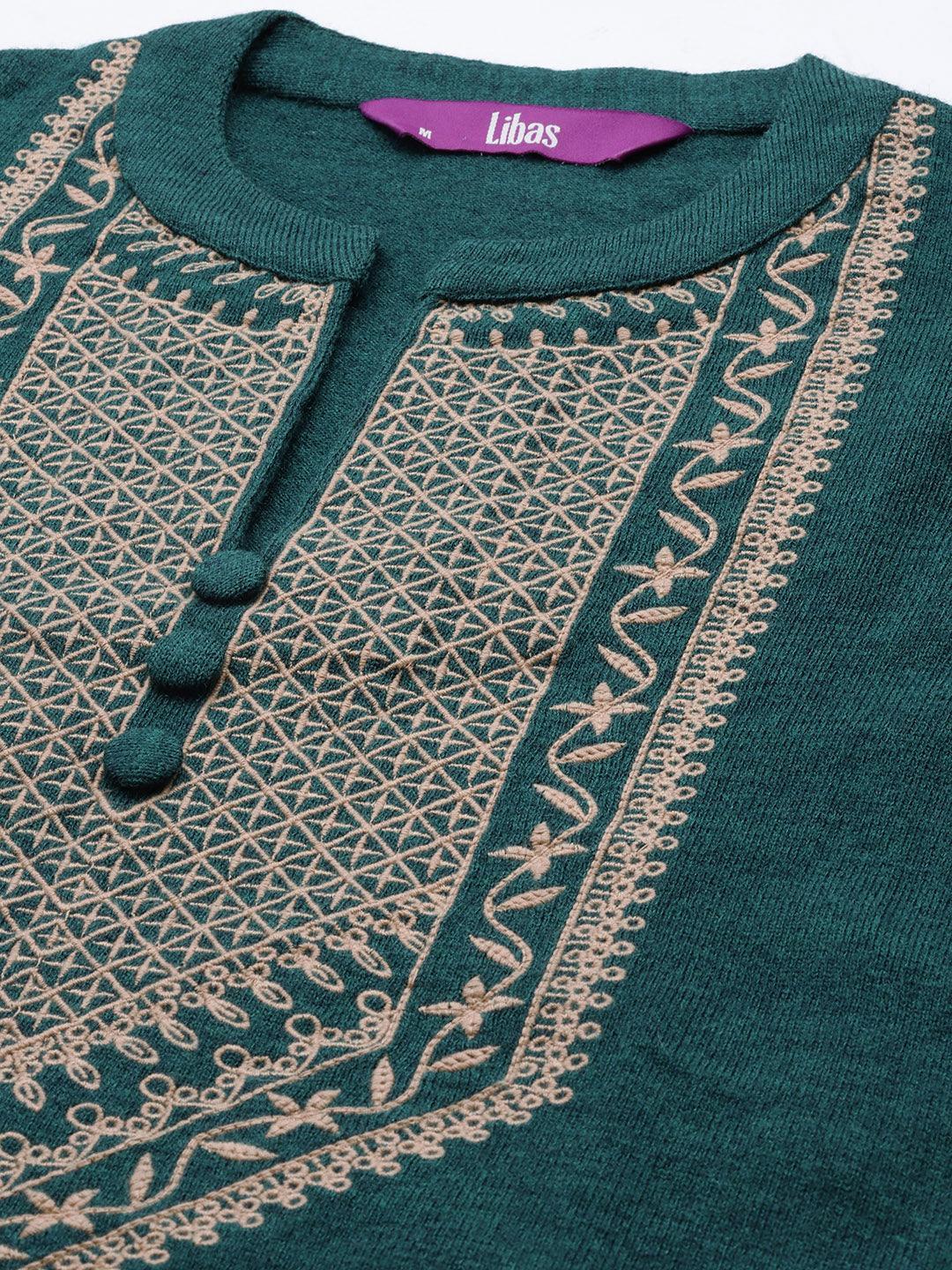 Green Yoke Design Wool Straight Kurta