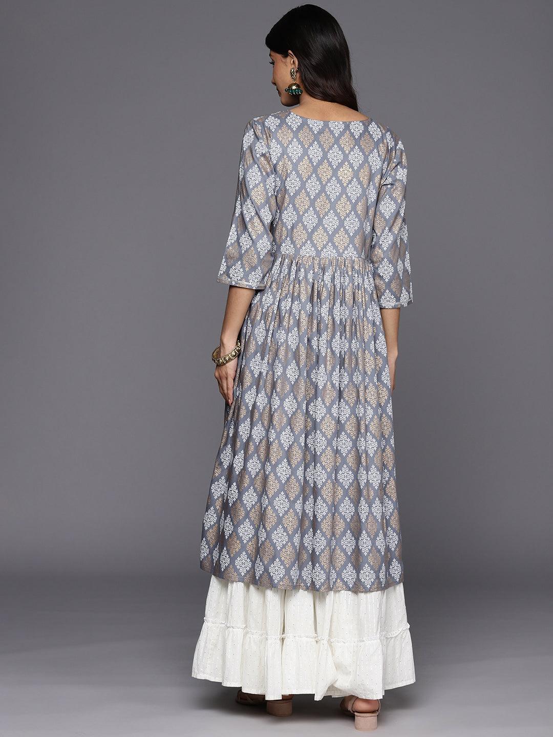 Grey Embellished Rayon A-Line Kurta - ShopLibas