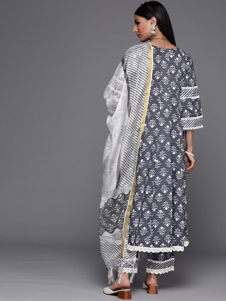 Grey Printed Cotton Suit Set - ShopLibas