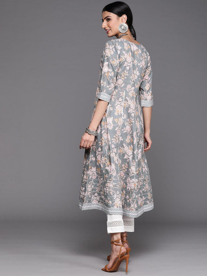 Grey Printed Cotton Kurta - Libas