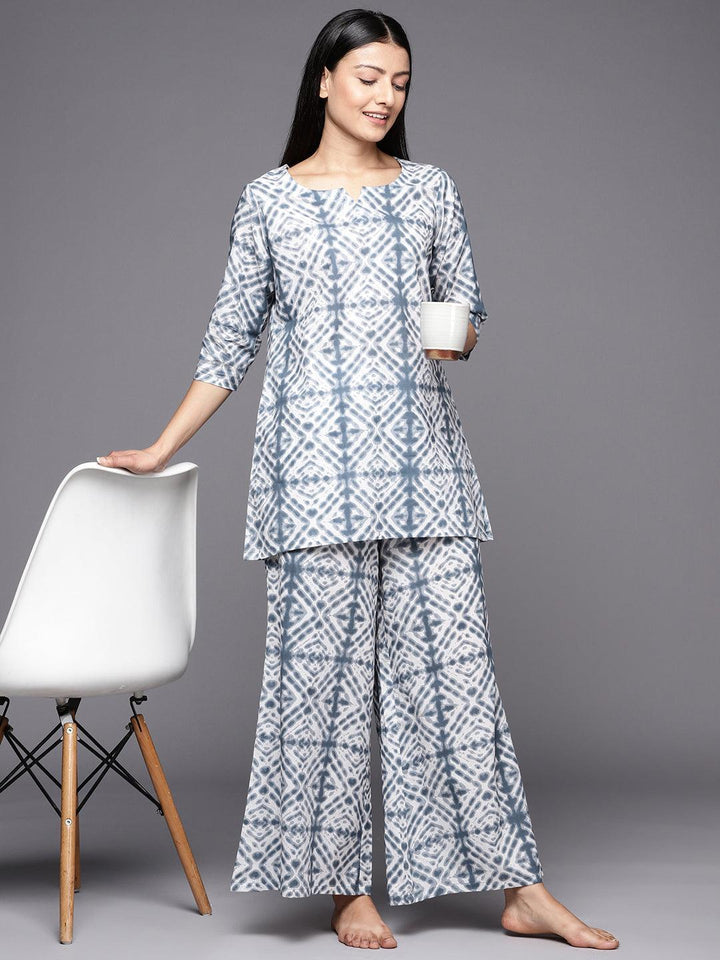 Grey Printed Cotton Night Suit - ShopLibas