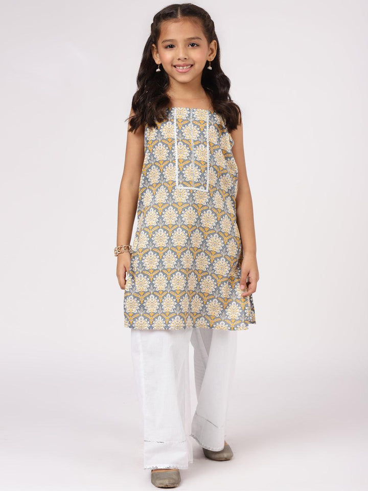 Grey Printed Cotton Straight Kurta Set - ShopLibas