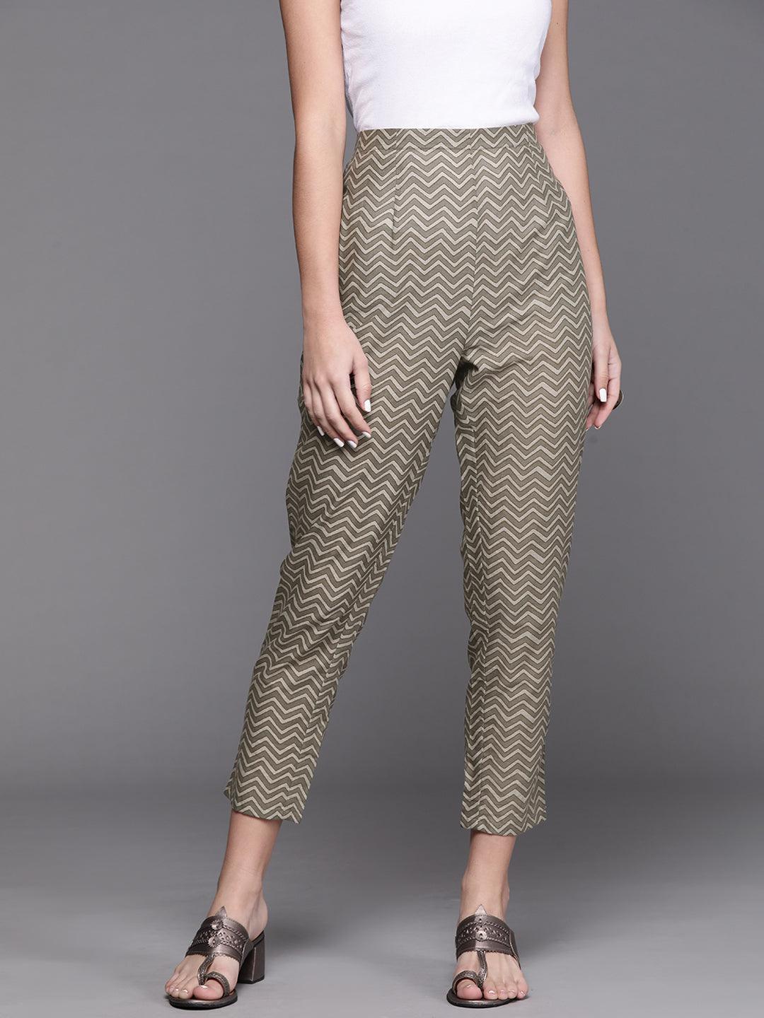 Grey Printed Cotton Trousers - ShopLibas