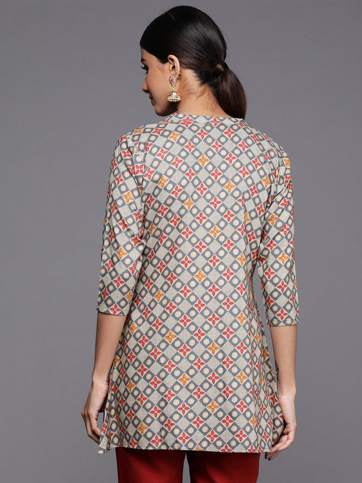 Grey Printed Rayon A-Line Kurti - ShopLibas