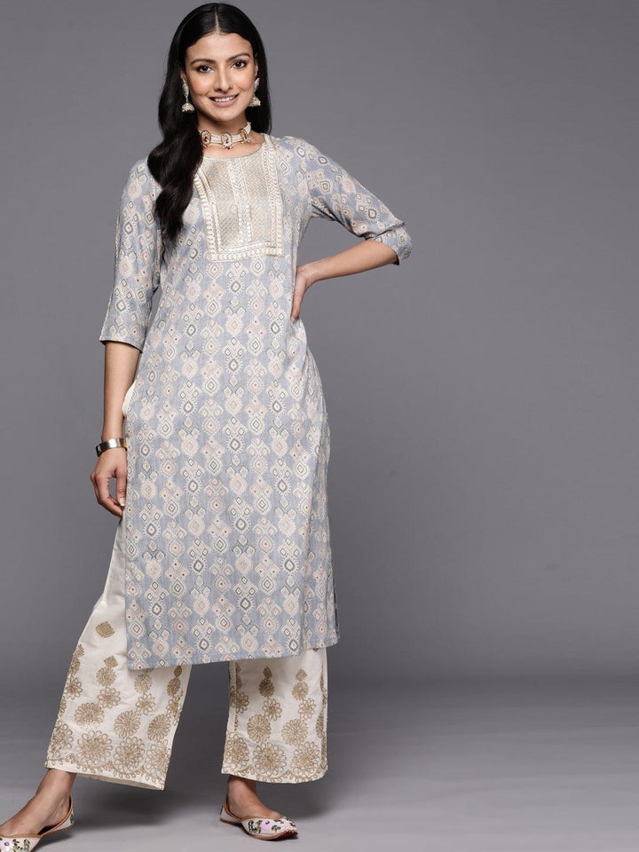 Grey Printed Rayon Straight Kurta - ShopLibas