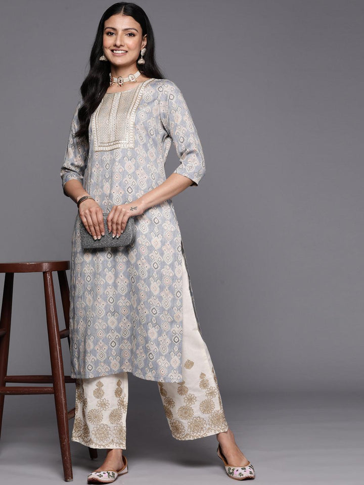 Grey Printed Rayon Straight Kurta - ShopLibas