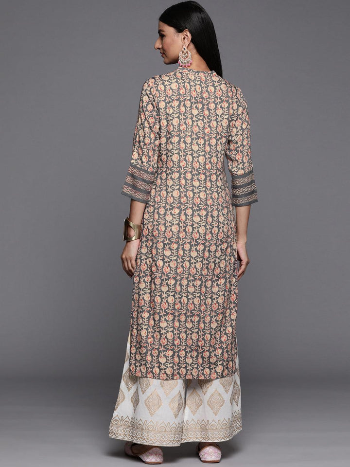 Grey Printed Rayon Straight Kurta - ShopLibas