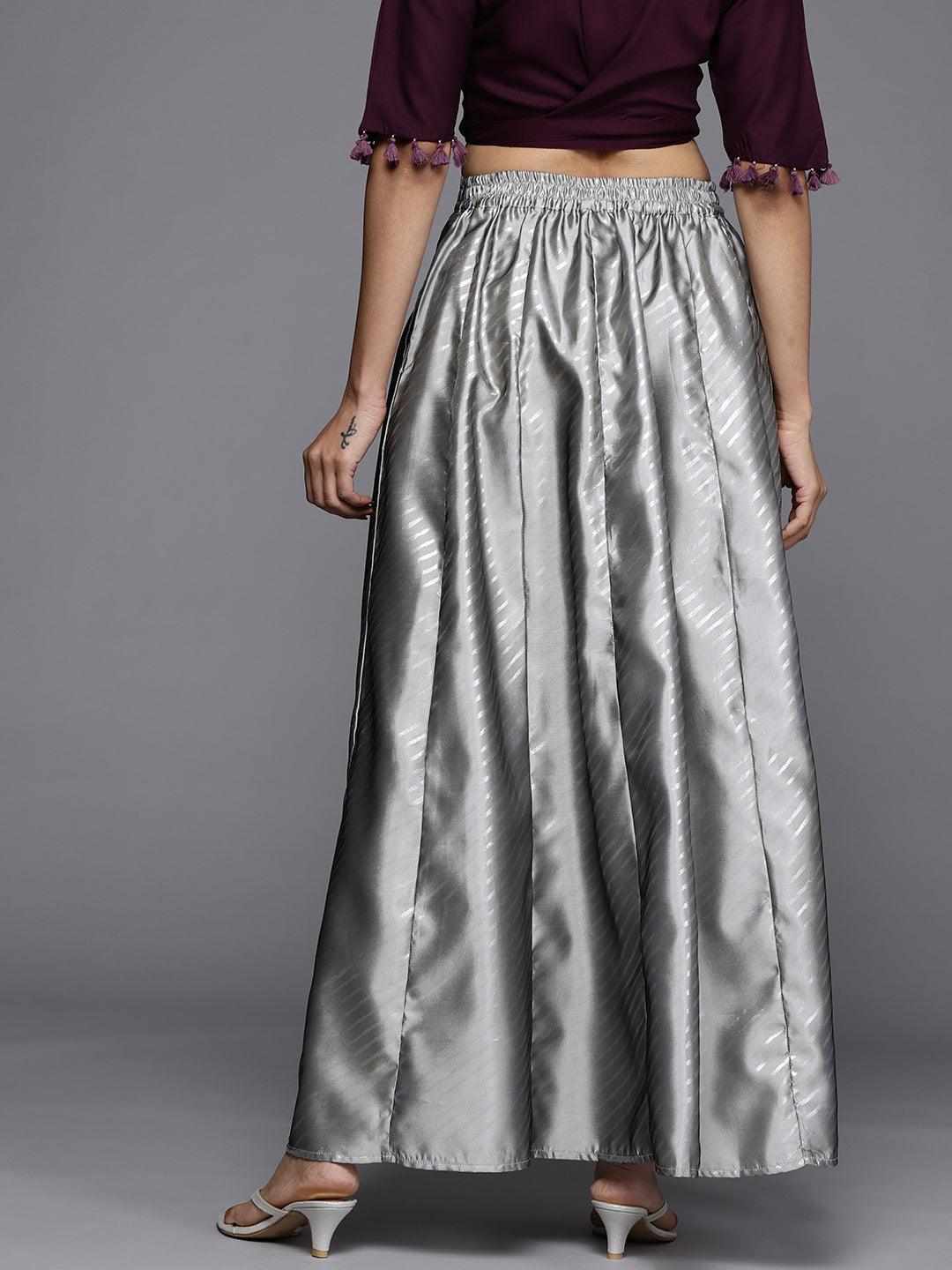 Grey Printed Silk Blend Skirt - ShopLibas