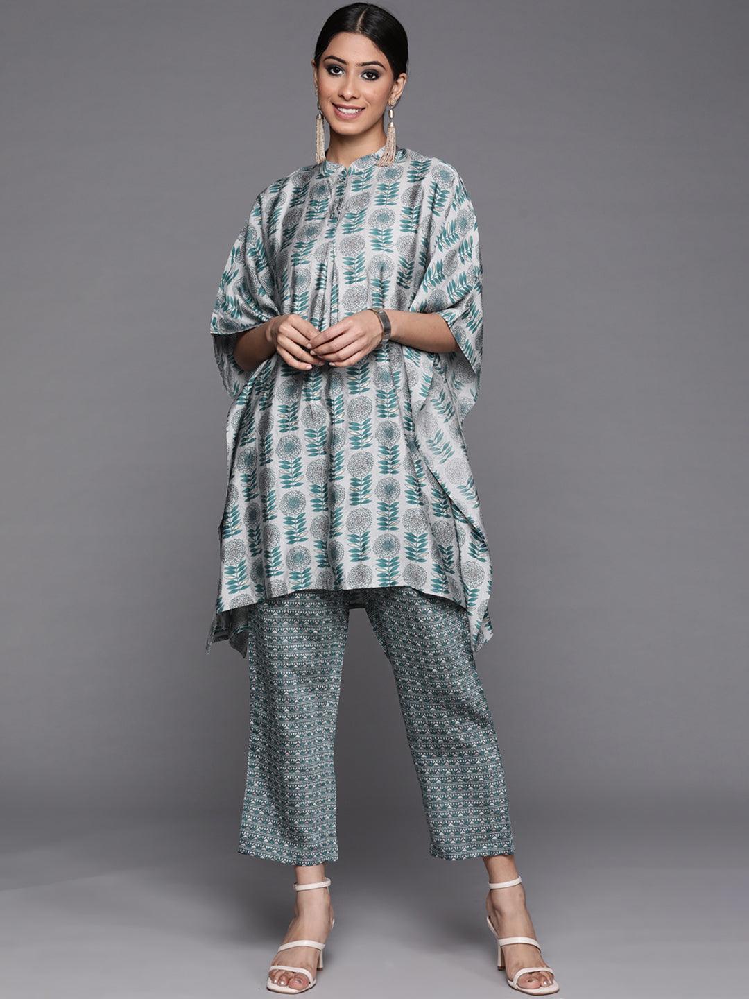 Grey Printed Silk Kurta Set - ShopLibas