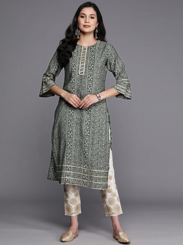 Grey Printed Silk Straight Kurta - ShopLibas