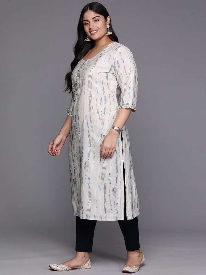 Grey Printed Silk Straight Kurta - Libas