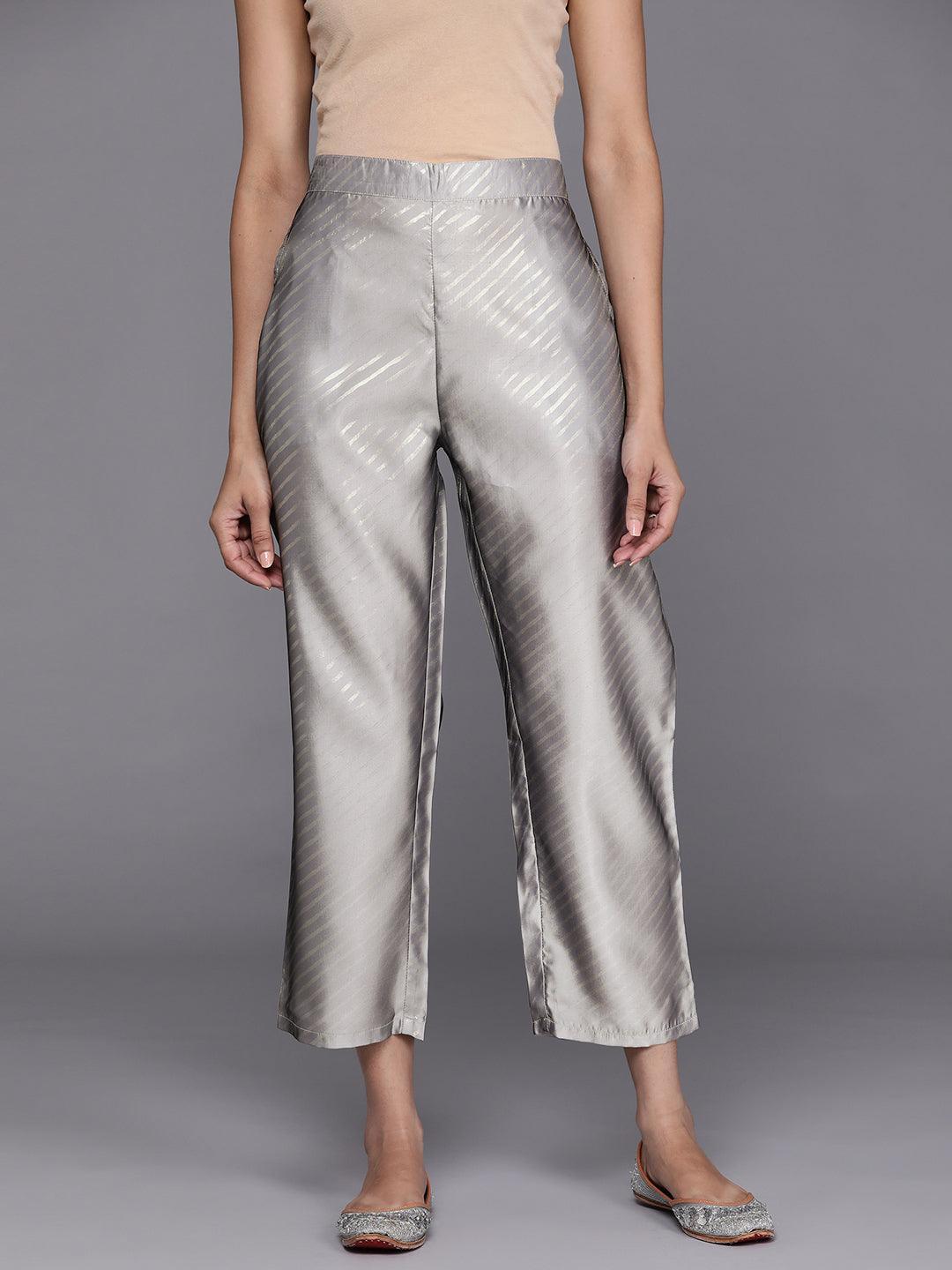 Grey Printed Silk Trousers - ShopLibas