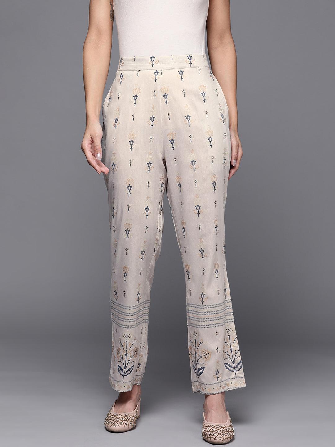 Grey Printed Silk Trousers - ShopLibas