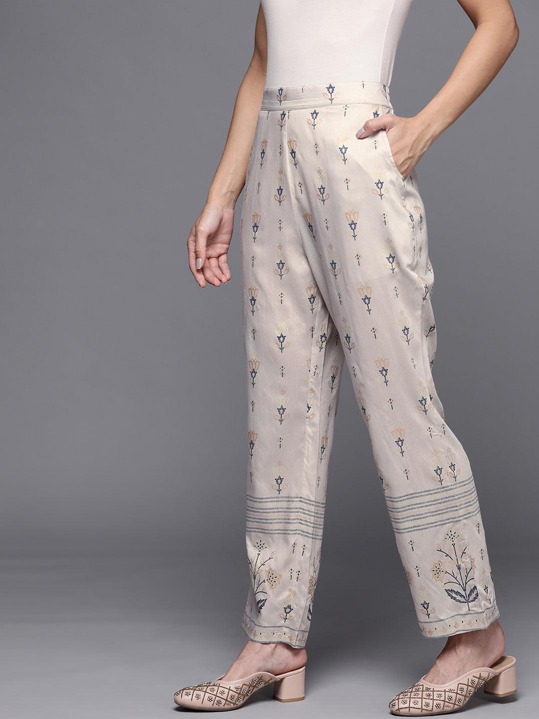 Grey Printed Silk Trousers - ShopLibas