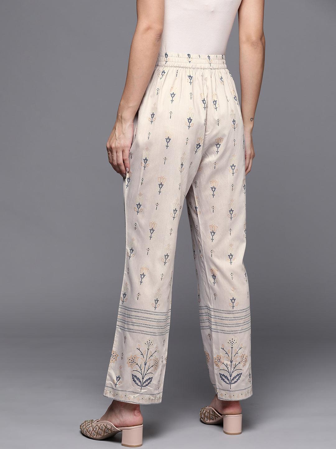 Grey Printed Silk Trousers - ShopLibas