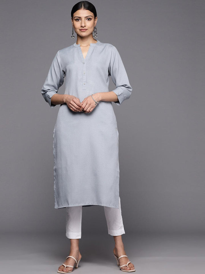 Grey Solid Rayon Straight Kurta - ShopLibas