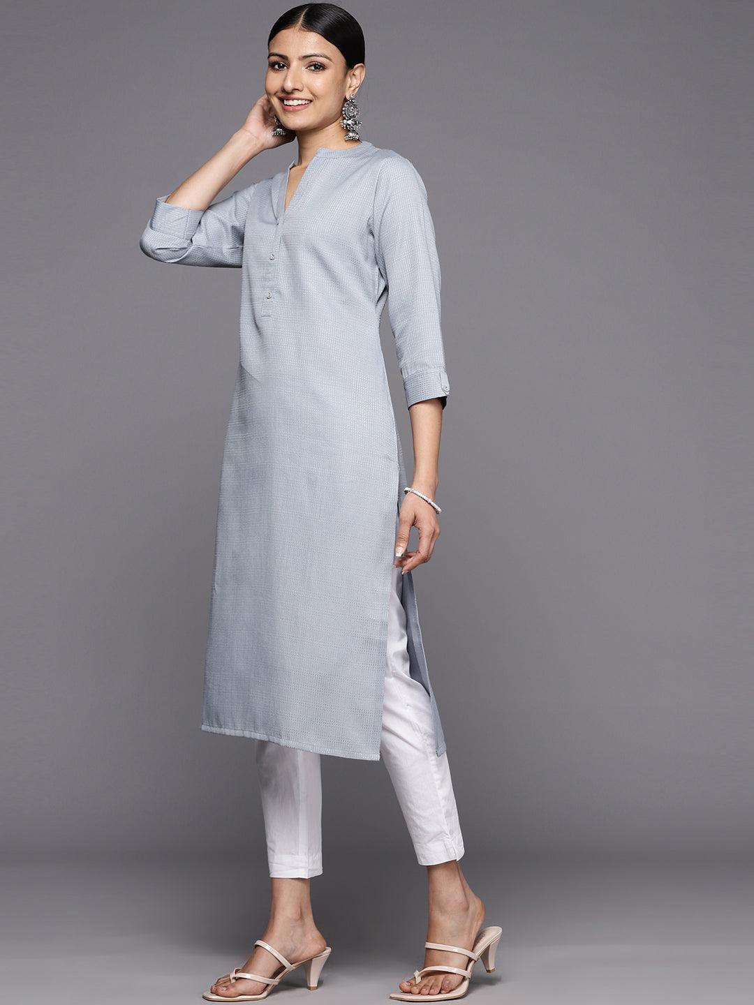 Grey Solid Rayon Straight Kurta