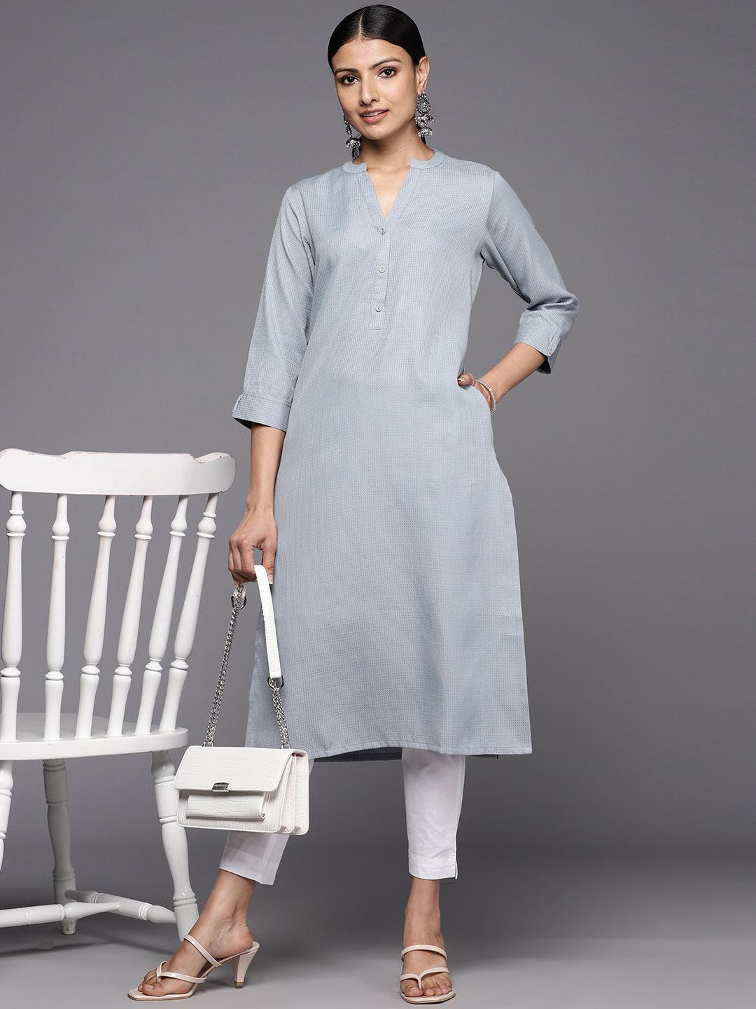 Grey Solid Rayon Straight Kurta