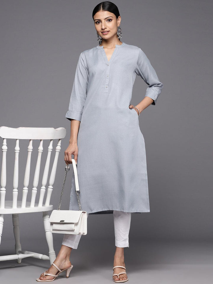 Grey Solid Rayon Straight Kurta - ShopLibas