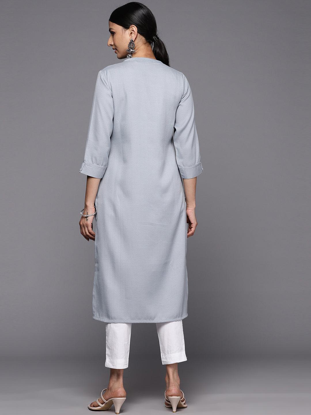 Grey Solid Rayon Straight Kurta