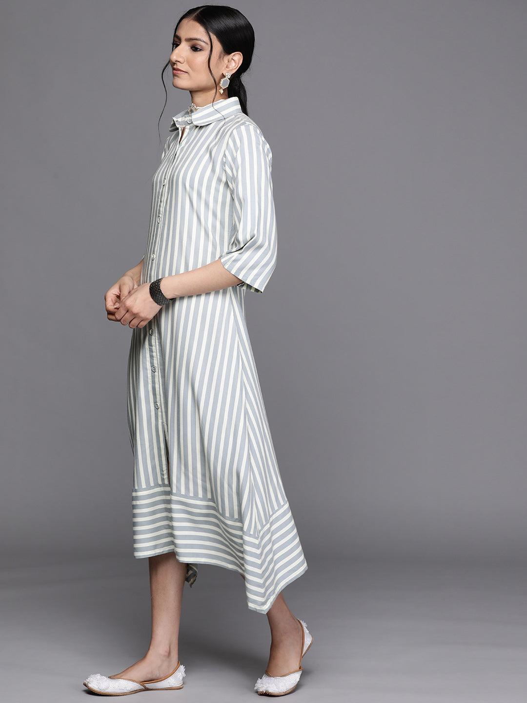 Grey Striped Rayon Dress