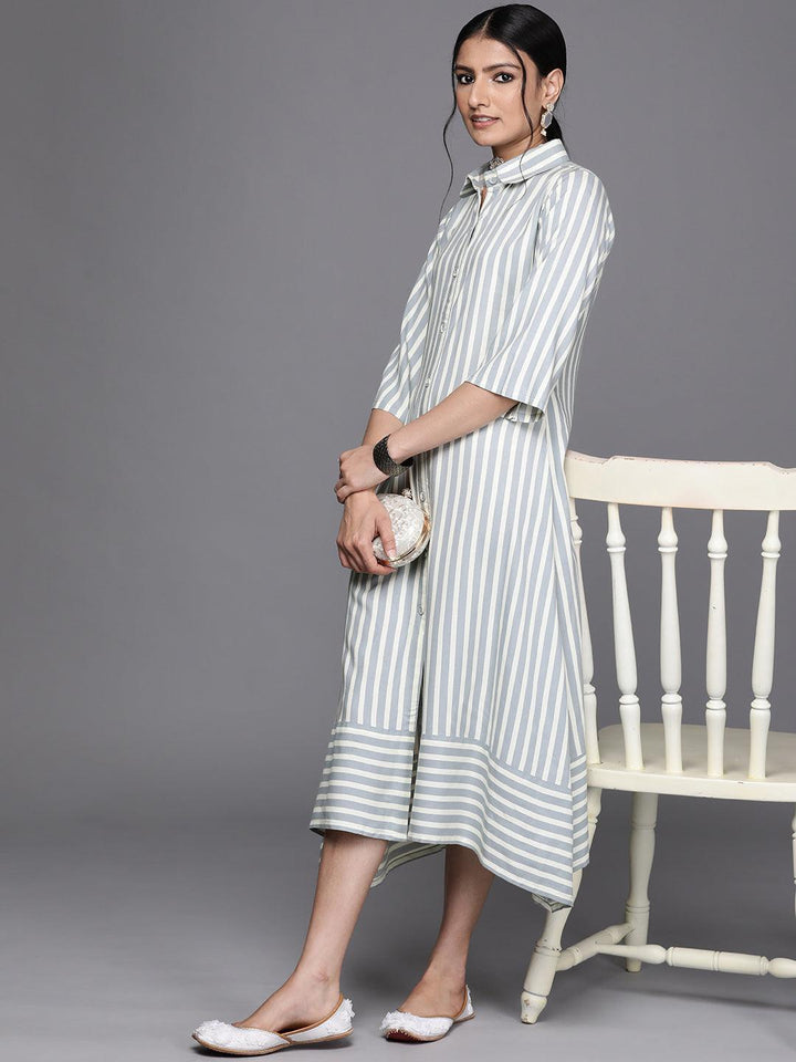 Grey Striped Rayon Dress - ShopLibas