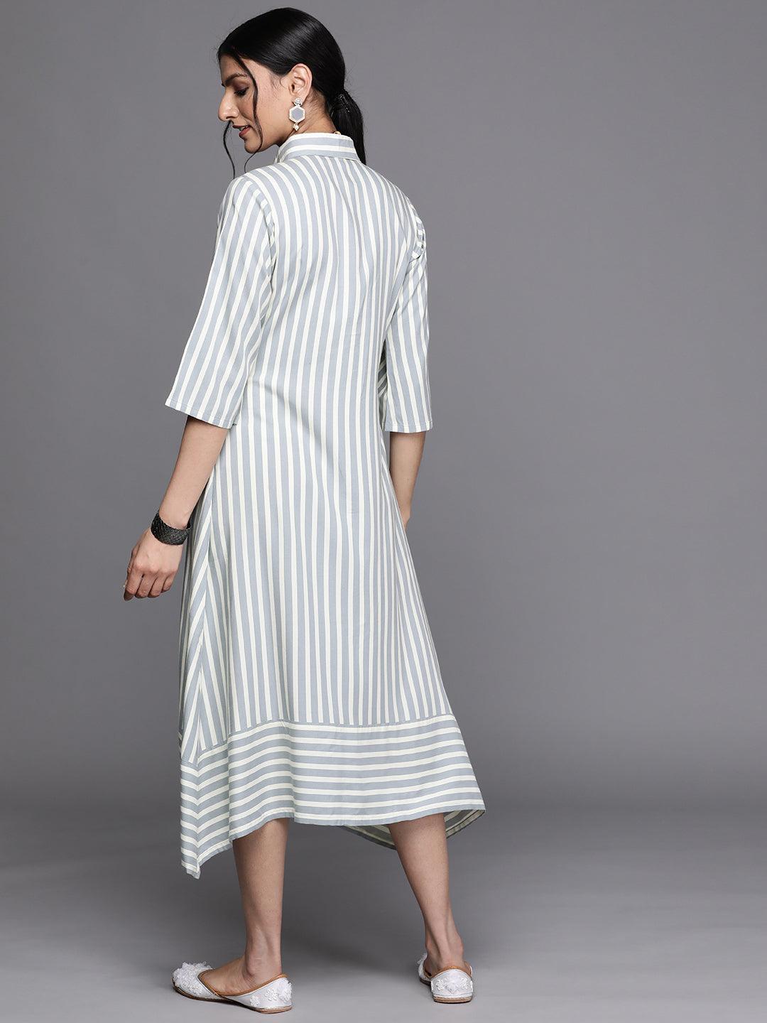 Grey Striped Rayon Dress