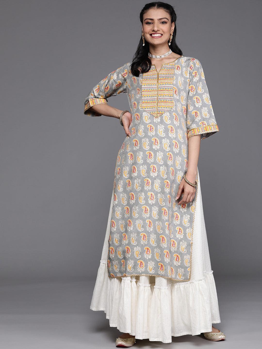 Grey Yoke Design Chanderi Silk Kurta