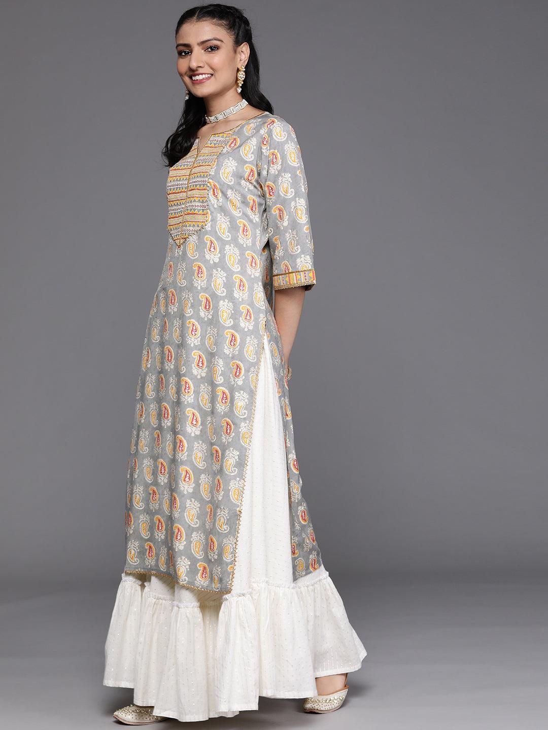 Grey Yoke Design Chanderi Silk Kurta