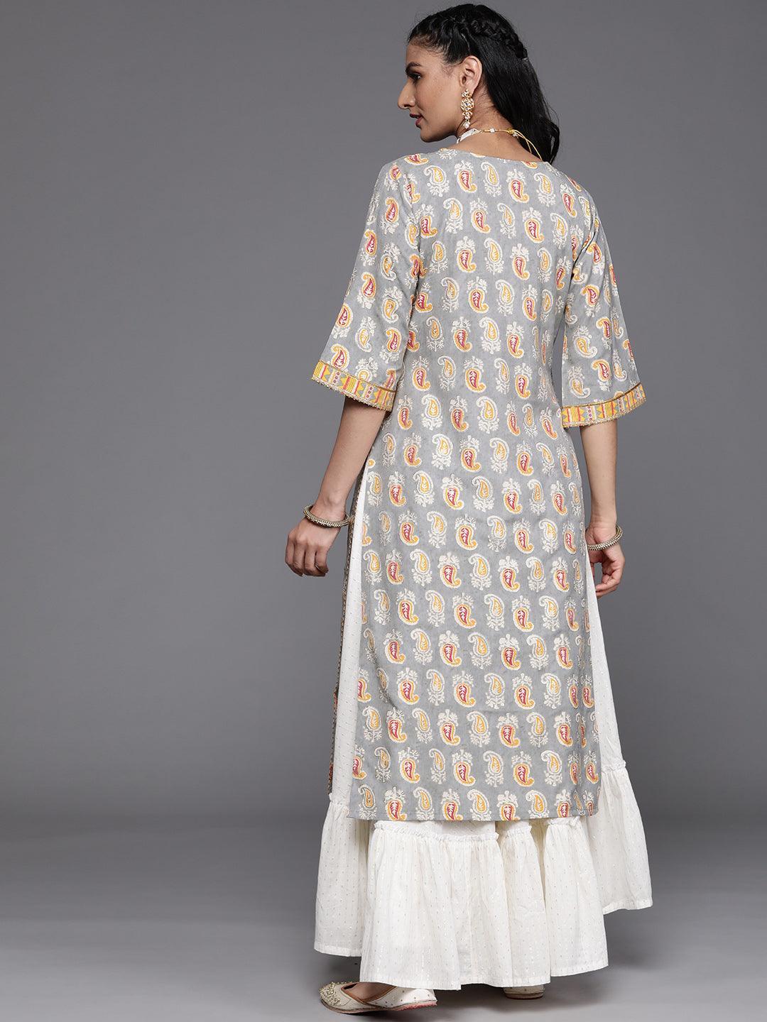 Grey Yoke Design Chanderi Silk Kurta