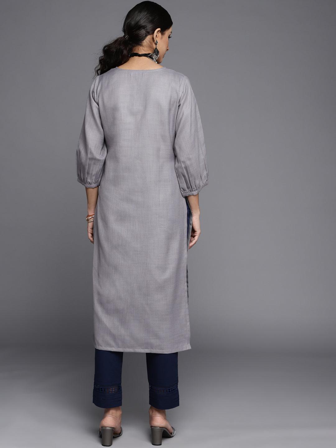 Grey Yoke Design Cotton Kurta